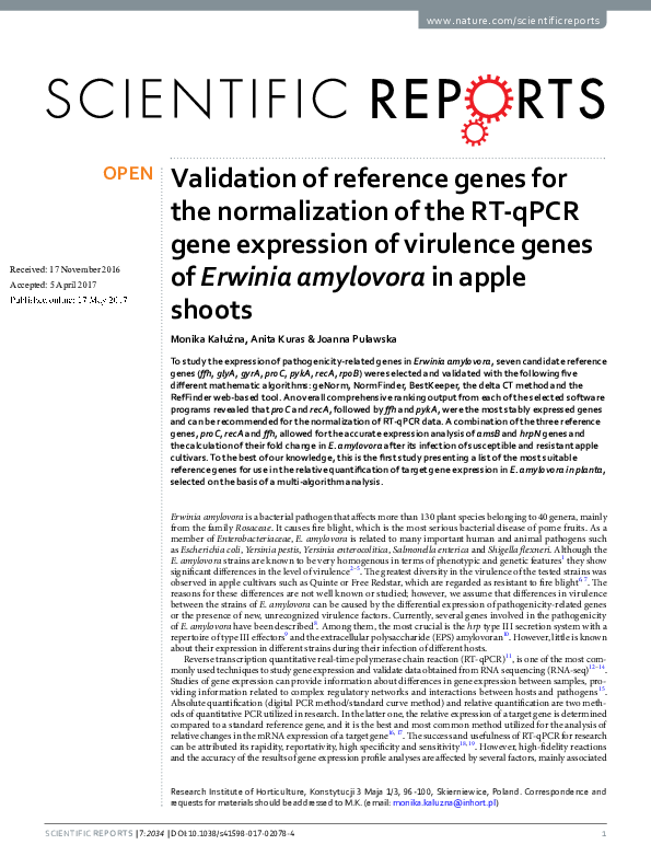 (PDF) Validation of reference genes for the normalization of the RT ...
