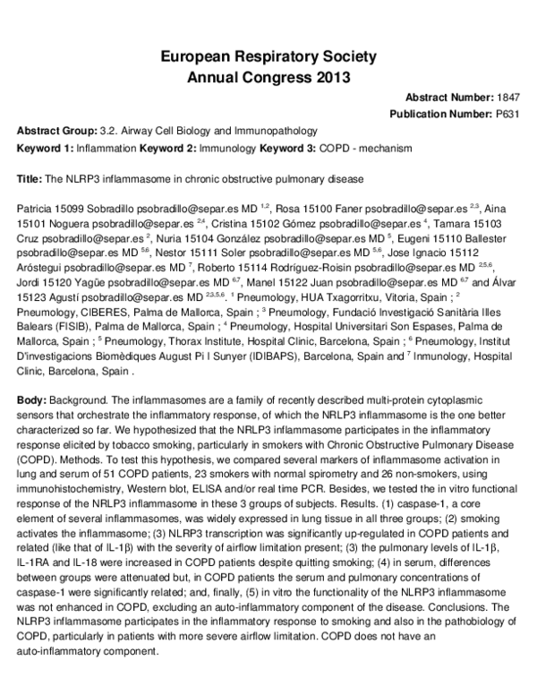 (PDF) The NLRP3 inflammasome in chronic obstructive pulmonary disease