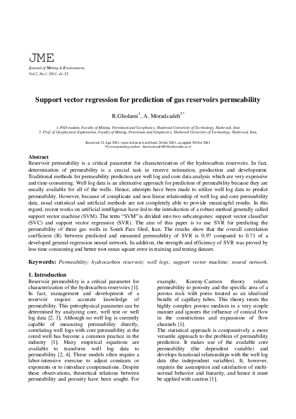 (PDF) Support vector regression for prediction of gas reservoirs ...