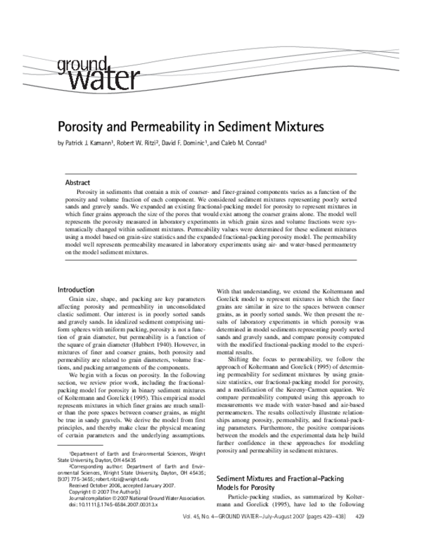 (PDF) Porosity and Permeability in Sediment Mixtures