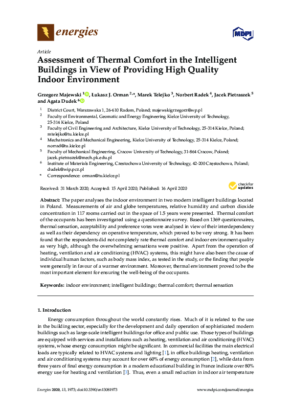 (PDF) Assessment of Thermal Comfort in the Intelligent Buildings in ...