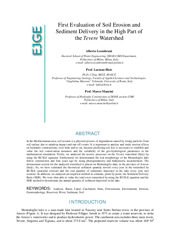 (PDF) First Evaluation of Soil Erosion and Sediment Delivery in the ...