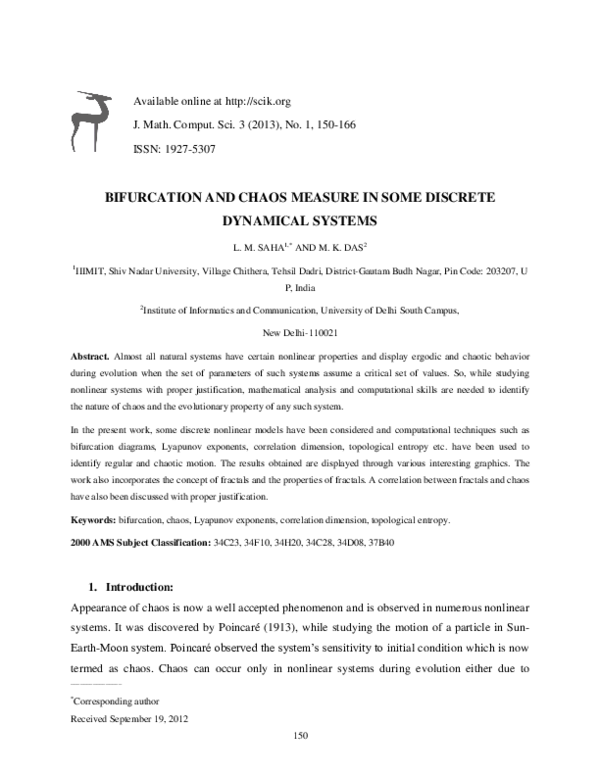 (PDF) Bifurcation and chaos measure in some discrete dynamical systems