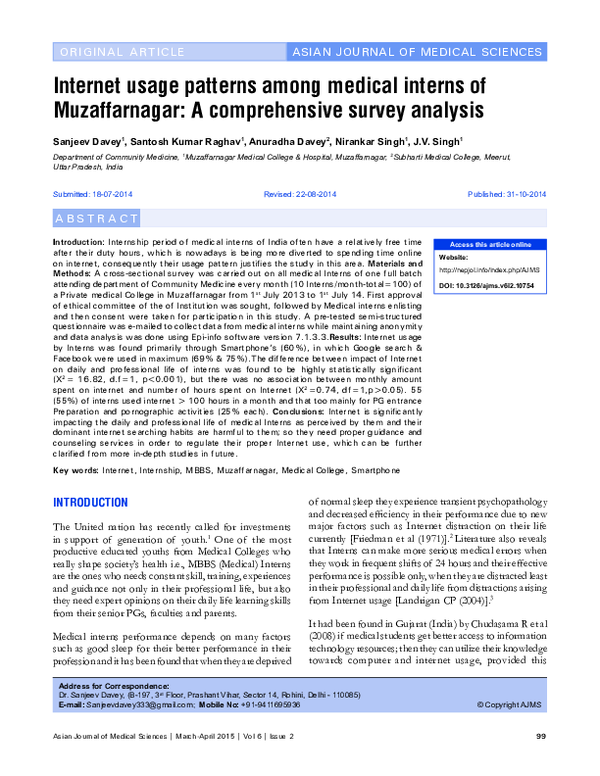 (PDF) Internet usage patterns among medical interns of Muzaffarnagar: A ...
