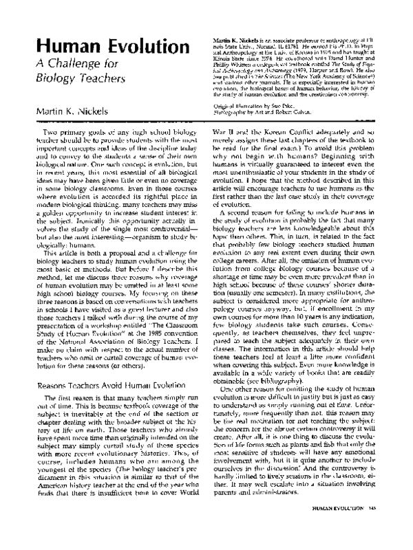 (PDF) Human Evolution: A Challenge for Biology Teachers