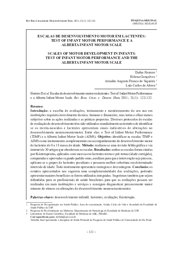 (PDF) Escalas de desenvolvimento motor em lactentes: test of infant ...
