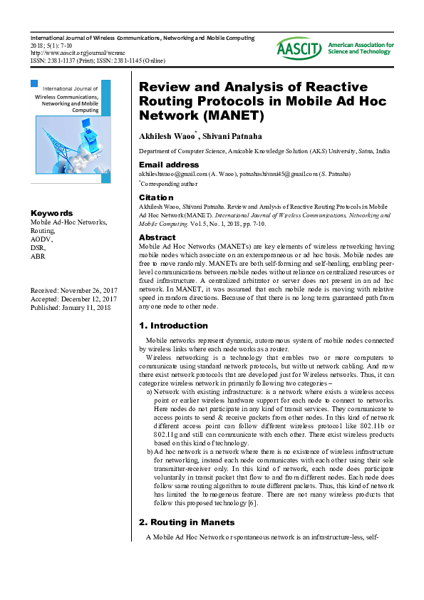 (PDF) Review and Analysis of Reactive Routing Protocols in Mobile Ad ...