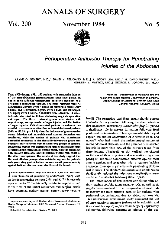 (PDF) Perioperative antibiotic therapy for penetrating injuries of the ...