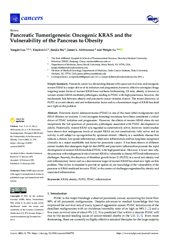 (PDF) Pancreatic Tumorigenesis: Oncogenic KRAS and the Vulnerability of ...
