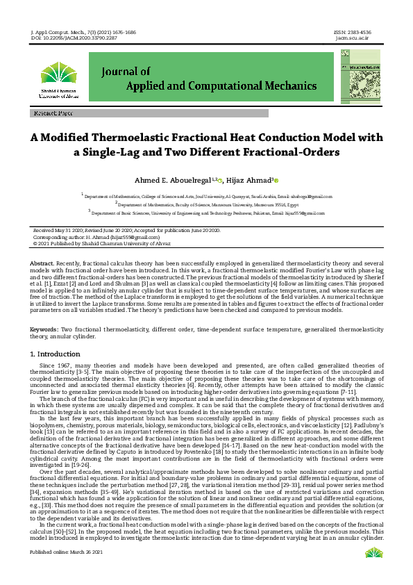 (PDF) A Modified Thermoelastic Fractional Heat Conduction Model with A ...
