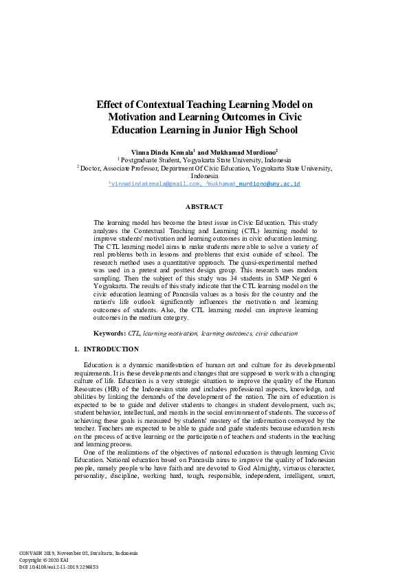 (PDF) Effect of Contextual Teaching Learning Model on Motivation and ...