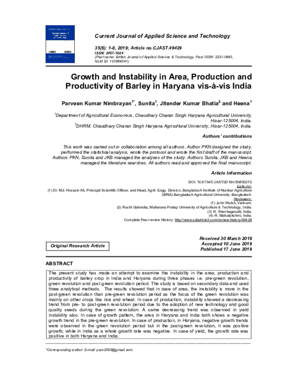 (PDF) Growth and instability in area, production and productivity of ...