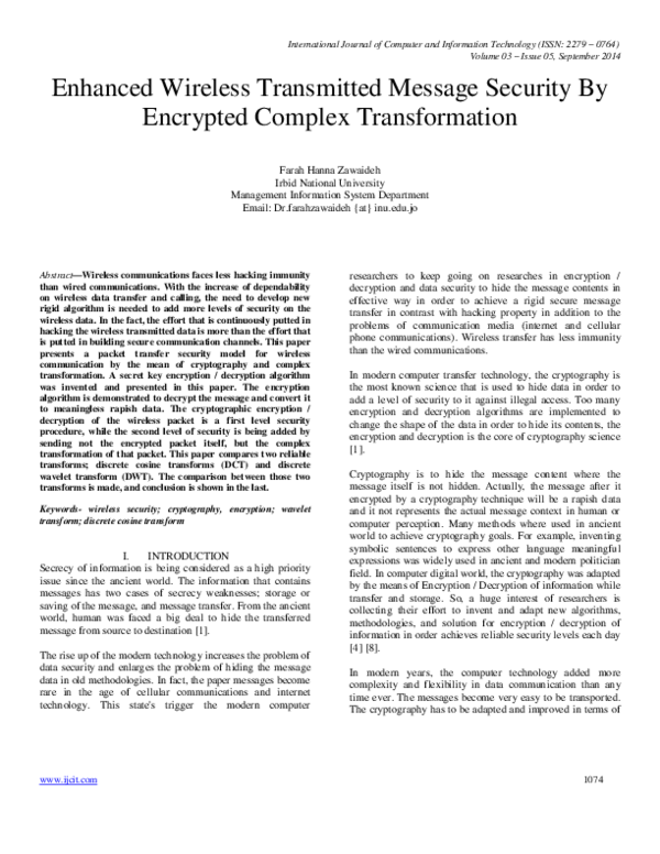 (PDF) Enhanced Wireless Transmitted Message Security By Encrypted ...