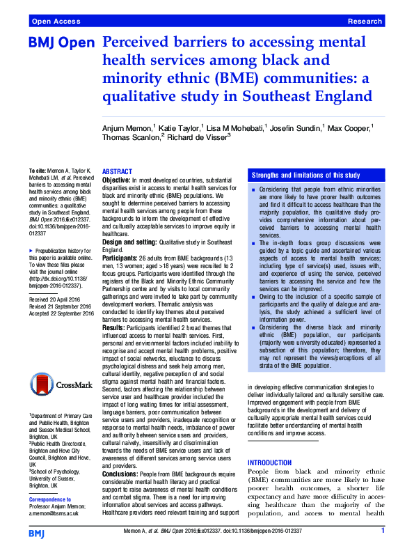 (PDF) Perceived barriers to accessing mental health services among ...