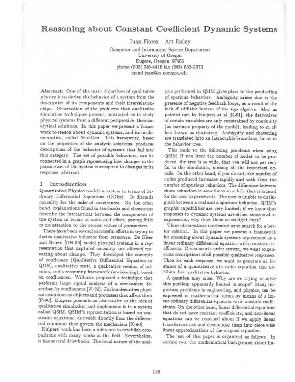 (PDF) Reasoning about Constant Coefficient Dynamic Systems