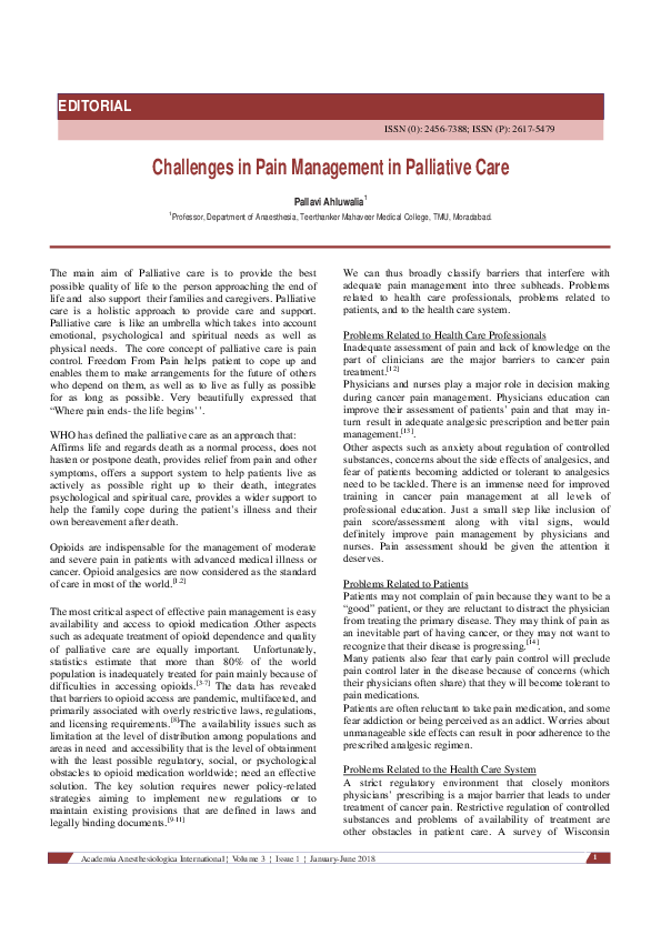 (PDF) Challenges in Pain Management in Palliative Care