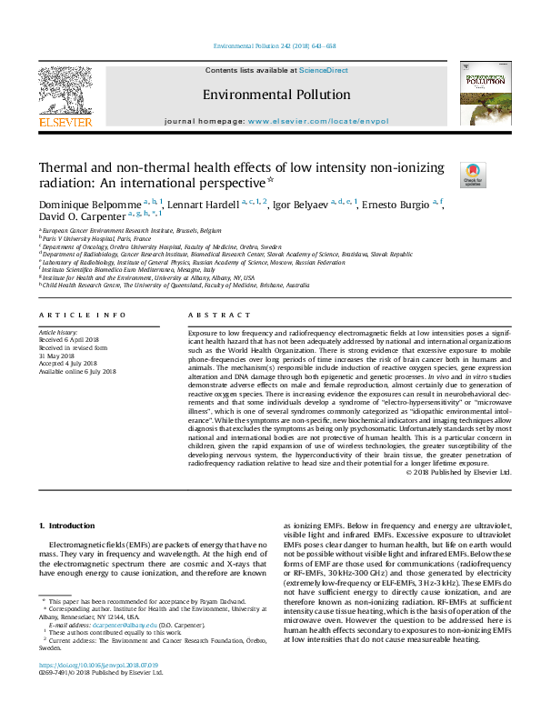 (PDF) Thermal and non-thermal health effects of low intensity non ...