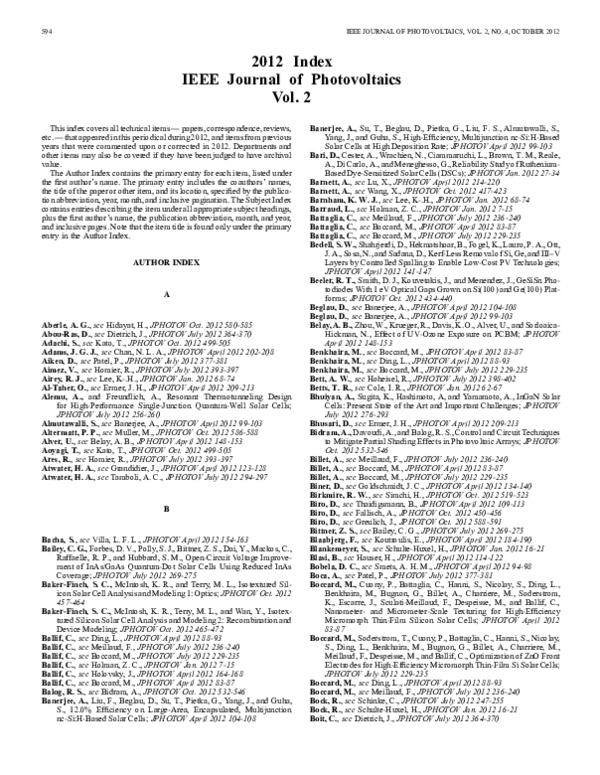 (PDF) 2012 Index IEEE Journal of Photovoltaics Vol. 2 Rocío Sánchez Ares Academia.edu