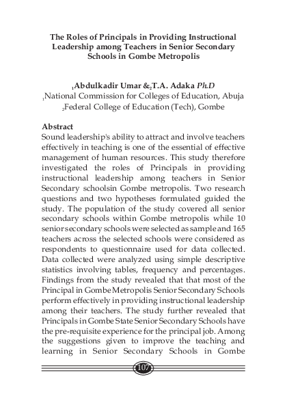 (PDF) The Roles of Principals in Providing Instructional Leadership ...