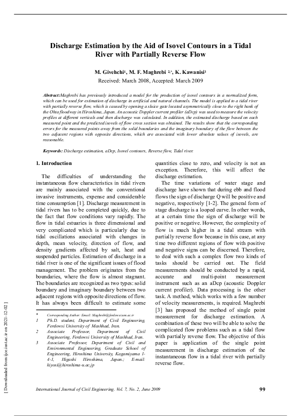 (PDF) Discharge Estimation by the Aid of Isovel Contours in a Tidal ...