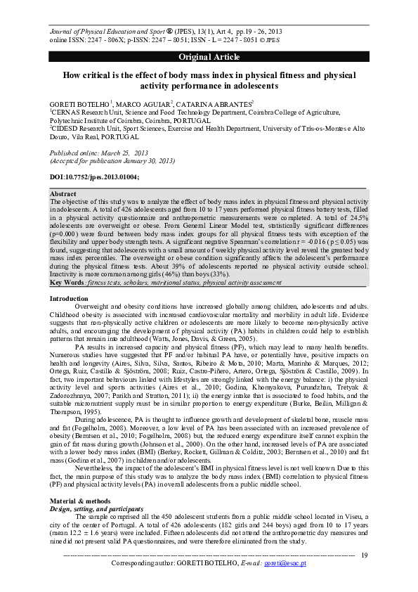 (PDF) How Critical Is the Effect of Body Mass Index in Physical Fitness ...