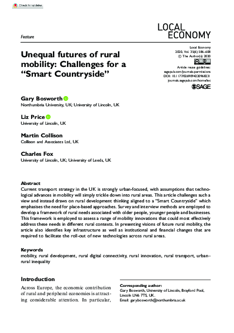(PDF) Unequal futures of rural mobility: Challenges for a “Smart ...