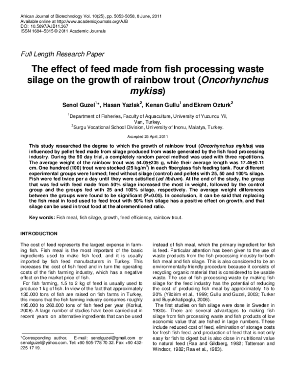 (PDF) The effect of feed made from fish processing waste silage on the