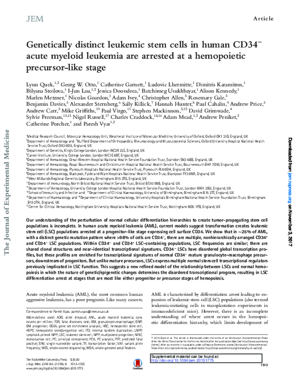 (PDF) Genetically distinct leukemic stem cells in human CD34- acute ...
