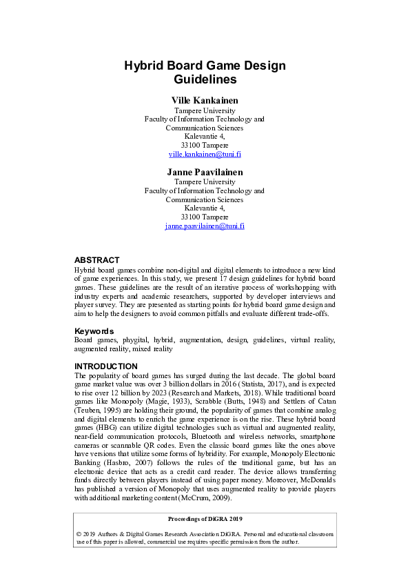 (PDF) Hybrid Board Game Design Guidelines