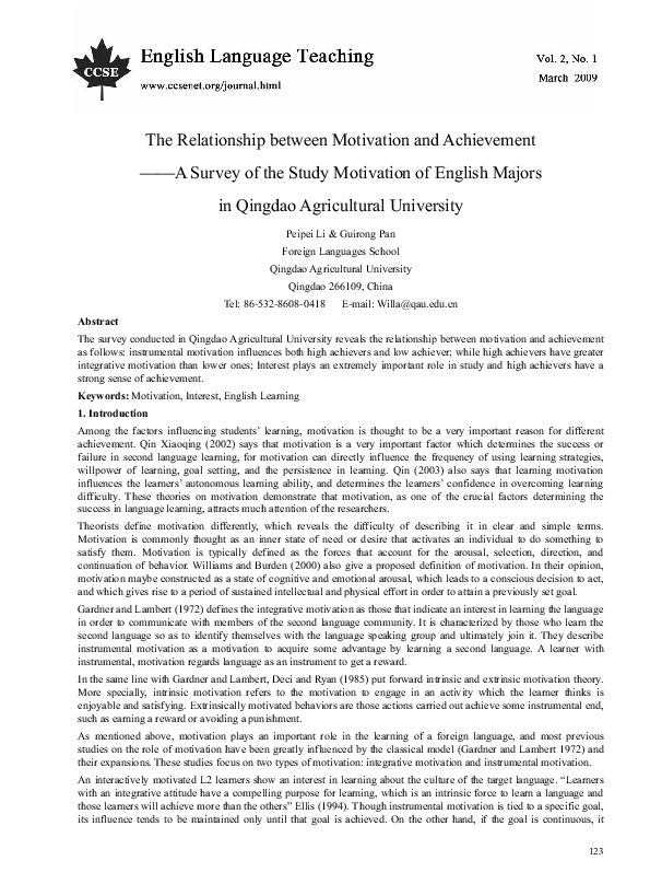 (PDF) The Relationship between Motivation and Achievement A Survey of ...