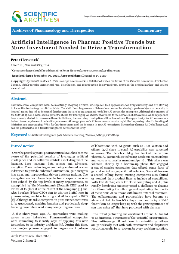 (PDF) Artificial Intelligence in Pharma: Positive Trends but More ...