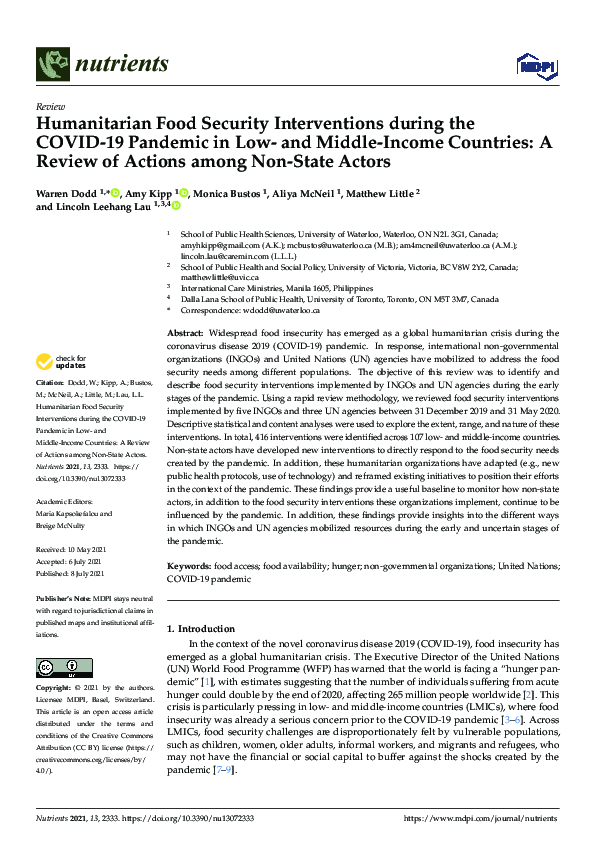 (PDF) Humanitarian Food Security Interventions during the COVID-19 ...