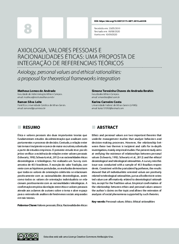 (PDF) Axiology, personal values and ethical rationalities: a proposal ...