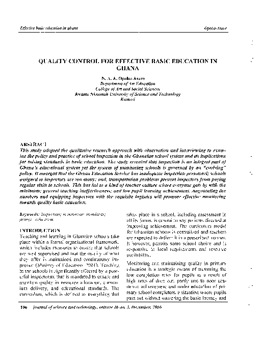 (PDF) Quality Control for Effective Basic Education in Ghana