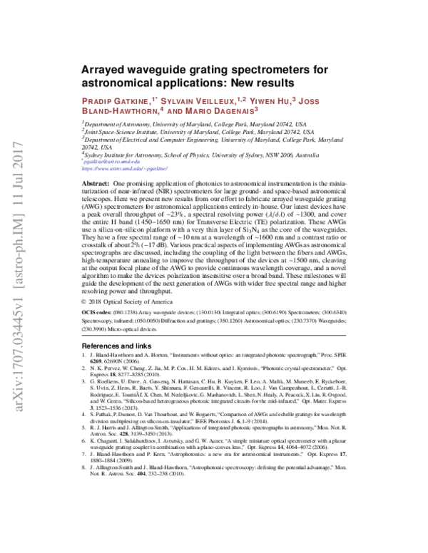 (PDF) Arrayed waveguide grating spectrometers for astronomical ...