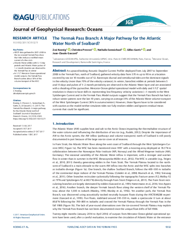 (PDF) The Yermak Pass Branch: A Major Pathway for the Atlantic Water ...