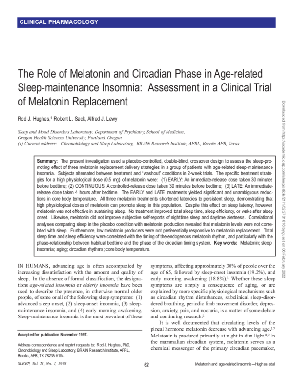 (PDF) The role of melatonin and circadian phase in age-related sleep ...