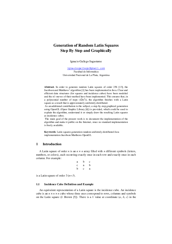 (PDF) Generation of random latin squares step by step and graphically