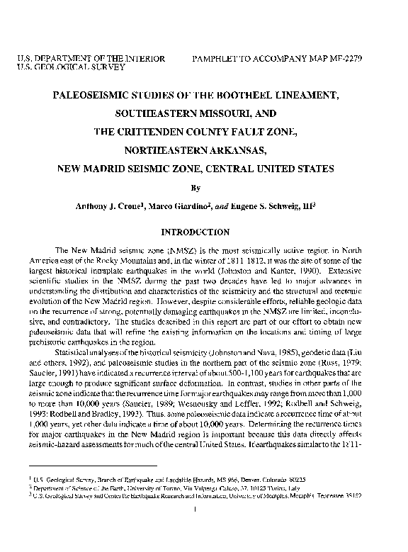 (PDF) Geological Survey Paleoseismic Studies of the Bootheel Lineament ...