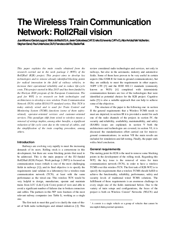 (PDF) The Wireless Train Communication Network: Roll2Rail Vision