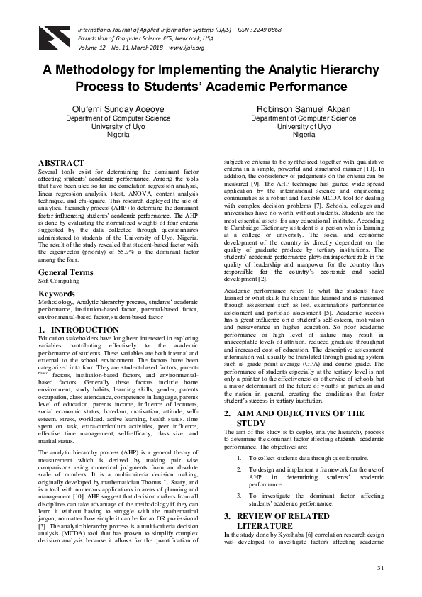 (PDF) A Methodology for Implementing the Analytic Hierarchy Process to ...