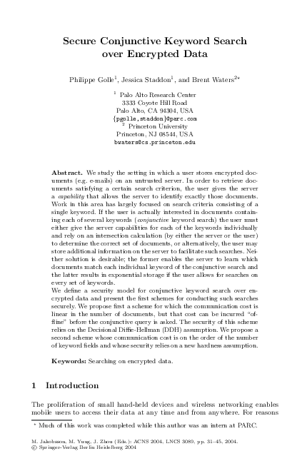 (PDF) Secure conjunctive keyword search over encrypted data
