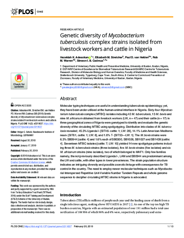 (PDF) Genetic diversity of Mycobacterium tuberculosis complex strains ...