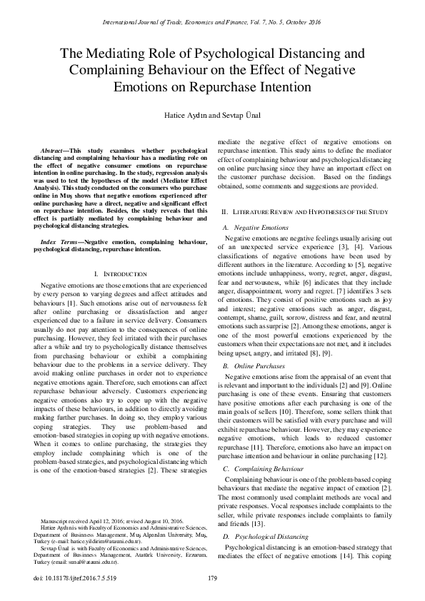 (PDF) The Mediating Role of Psychological Distancing and Complaining ...
