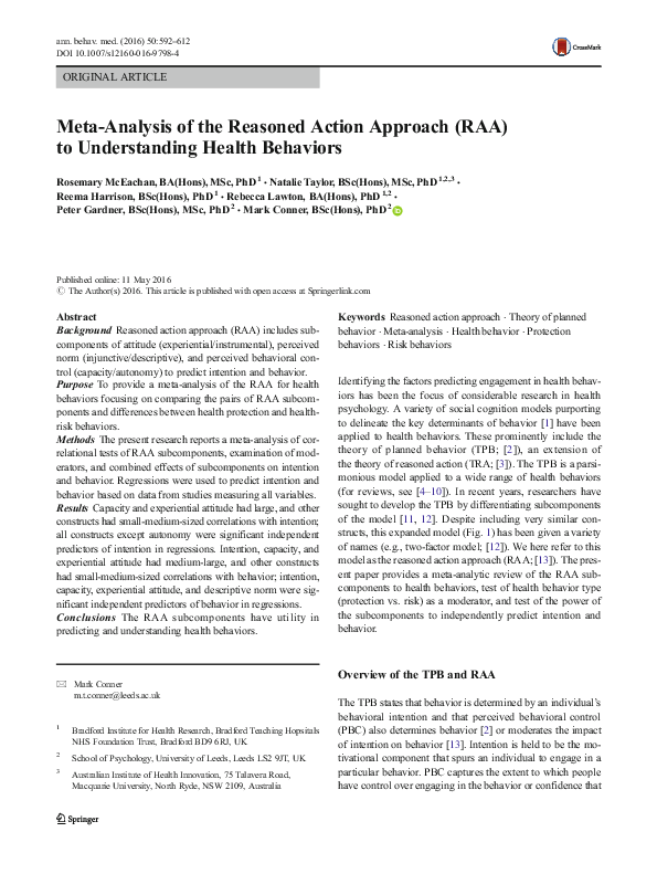 (PDF) Meta-Analysis of the Reasoned Action Approach (RAA) to ...