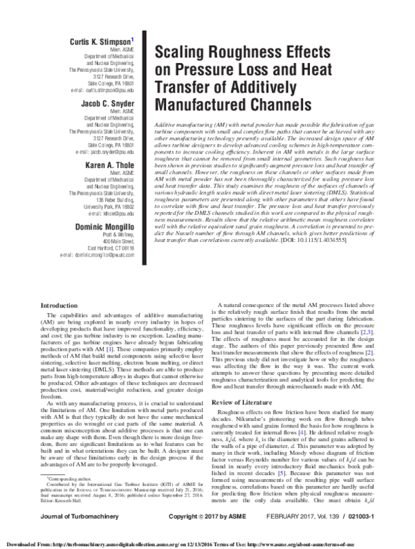 (PDF) Scaling Roughness Effects on Pressure Loss and Heat Transfer of