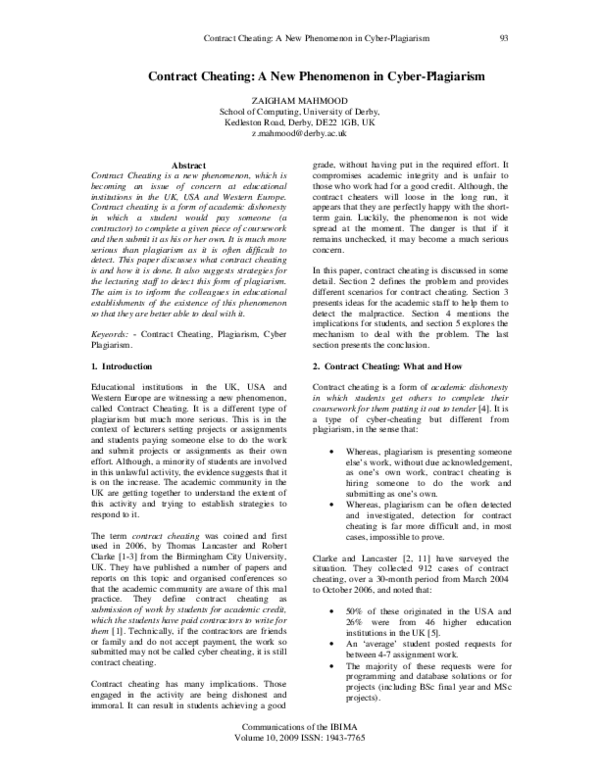 (PDF) Contract Cheating: A New Phenomenon in Cyber-Plagiarism