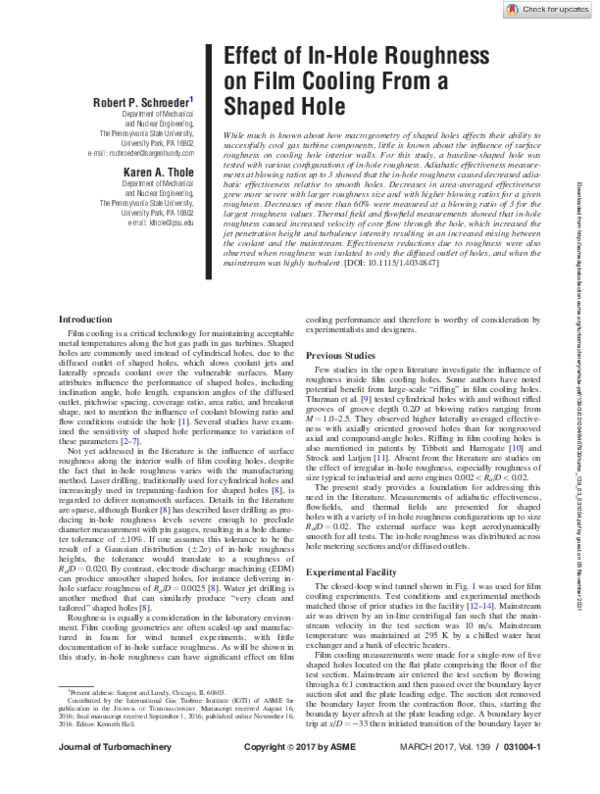 (PDF) Effect of In-Hole Roughness on Film Cooling From a Shaped Hole