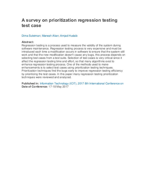 (PDF) A survey on prioritization regression testing test case