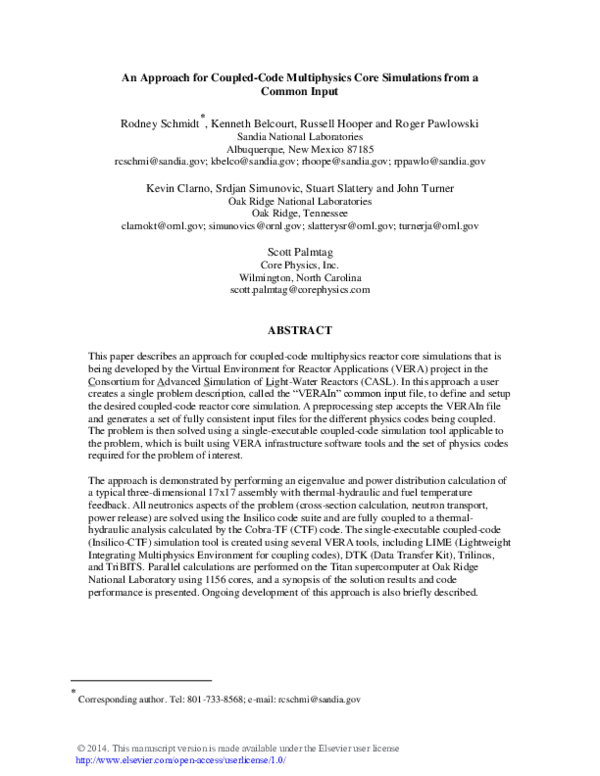 (PDF) An approach for coupled-code multiphysics core simulations from a ...